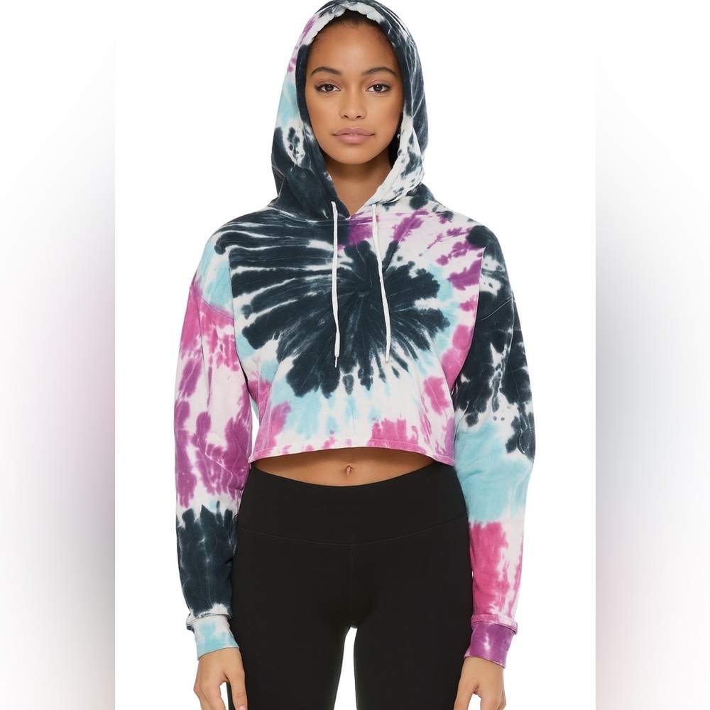 Zine Women’s Tie-Dye Long Sleeve Hoodie sweatshirt sz Large crop